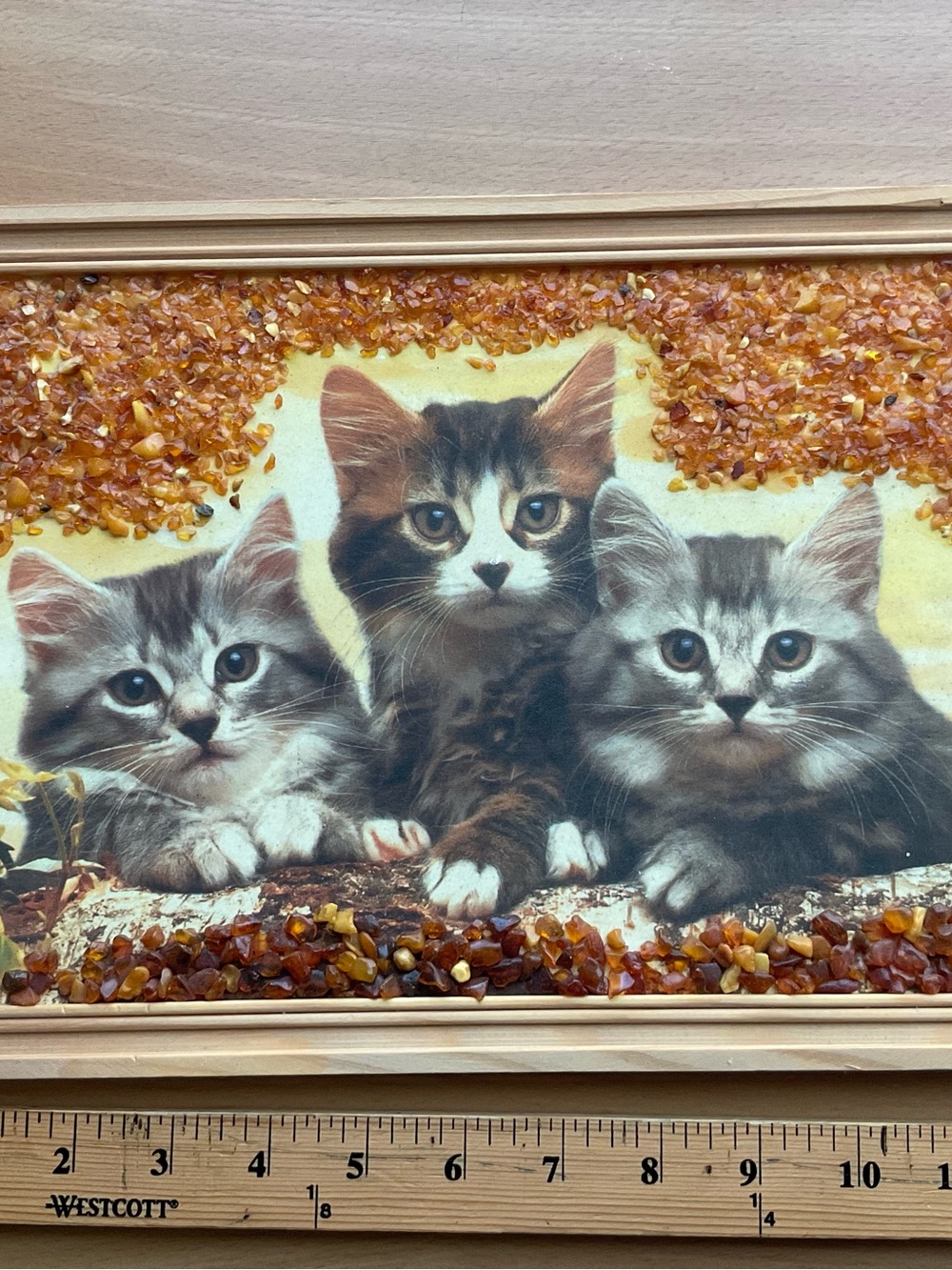 Cat Wall Art with Amber Accents - Kittens Print (Brown)